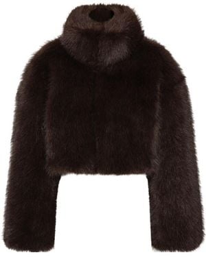 ROTATE BIRGER CHRISTENSEN Faux-Fur Cropped Jacket Dark - Black