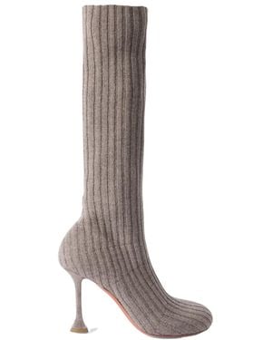 AMINA MUADDI Veneda Ribbed Stretch-Knit Sock Boots - Brown