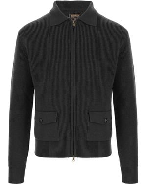Woolrich Zip-Up Collared Knitted Jumper - Black