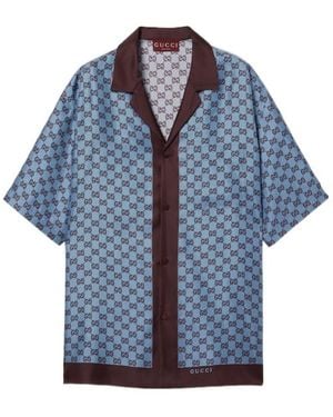 Gucci Regular Fit Printed Silk Twill Shirt - Blue