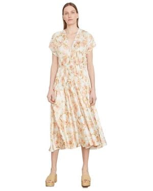 Vince Floral-Print Plissé Dress - Natural