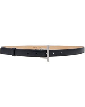 McQueen T-Bar Embellished Buckle Belt - White