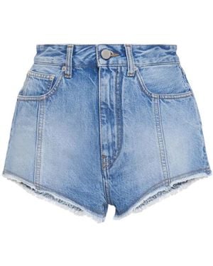Alessandra Rich Embroidered Logo Denim Shorts - Blue