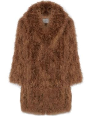 Yves Salomon Feather-Detailing Coat - Brown