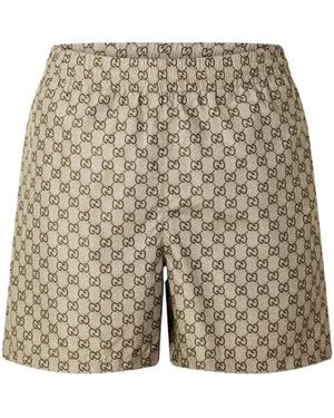 Gucci Monogram Print Elastic Waist Shorts - Natural