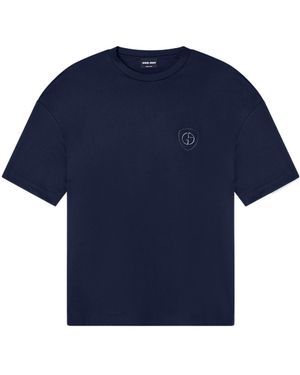 Giorgio Armani Logo Embroidered Crewneck T-Shirt - Blue