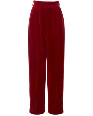Alexandre Vauthier High Waist Straight Velvet Trousers - Red