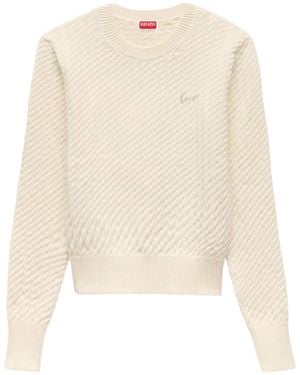 KENZO Signature' Embroidered Loose Knit Jumper - Natural