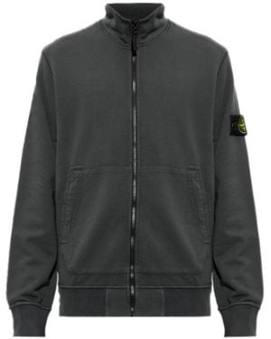 Stone Island Logo Patch Zip-Up Sweatshirt - Grey