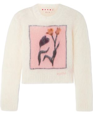 Marni Floral-Print Round-Neck Jumper - White