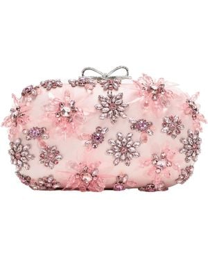 Self-Portrait Satin Floral Embellished Clutch Bag - Pink