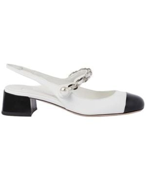Miu Miu Chain Detail Patent Slingback Heels - White