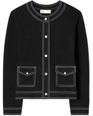 Tory Burch Topstitch Cardigan - Black