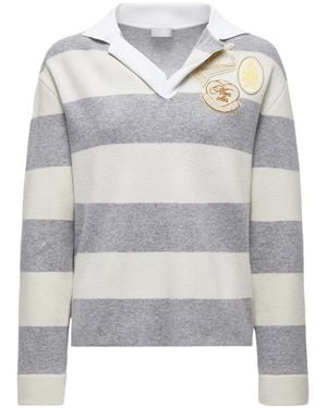 Moncler Striped Knitted Polo Shirt - Grey