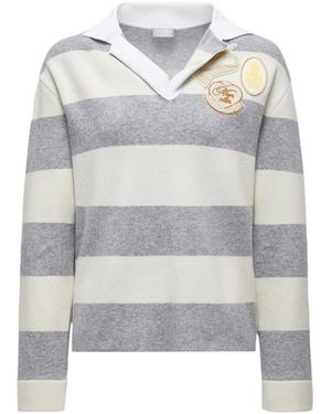 Moncler Striped Long Sleeve Wool Polo Shirt - Gray