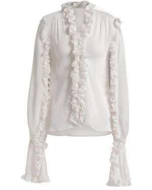 Alberta Ferretti Creponne Ruffled Blouse - White