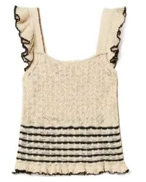 Twinset Striped-Detail Ruffled Blouse - Natural