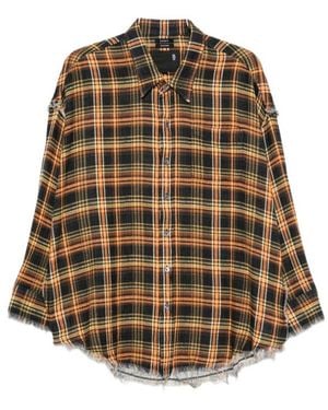 R13 Check-Pattern Frayed-Seam Shirt - Brown