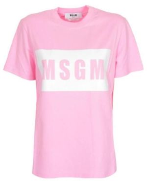 MSGM Logo Printed Crewneck T-Shirt - Pink