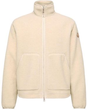Moncler Logo Patch Zip-Up Fleece Jacket - Natural