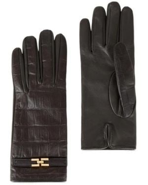 Elisabetta Franchi Logo-Embellished Five-Finger Gloves - Black