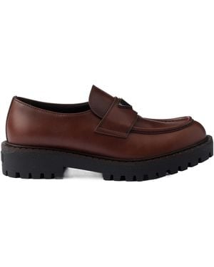Prada Brushed Leather Loafers - Brown