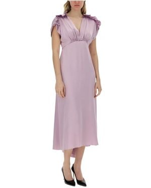 Victoria Beckham Plunging V-Neck Satin Midi Dress - Purple