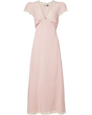 RIXO London Bridal Clarice Lace-Trimmed Linen-Blend Midi Dress - Pink