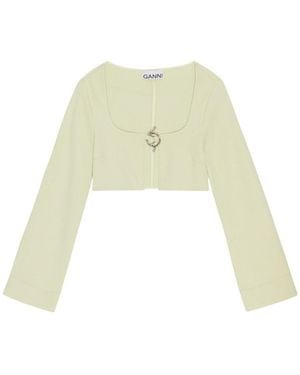 Ganni Stretch Suiting Cropped Blouse - White