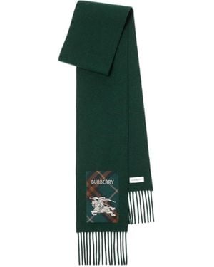 Burberry Logo Patch Fringed-Edge Scarf - Green