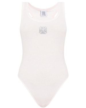 Vetements Logo Printed Ribbed Sleeveless Bodysuit - White