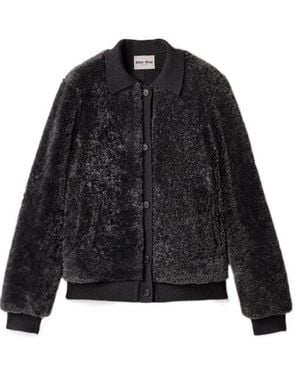 Miu Miu Shearling And Knit Blouson Jacket - Black