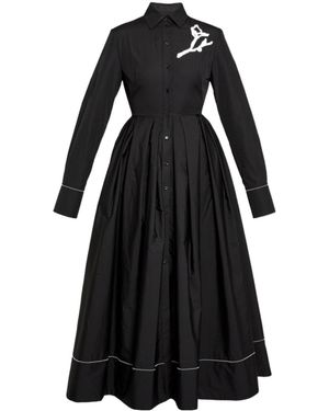 Erdem Embroidered Pleated Cotton-Poplin Midi Shirt Dress - Black