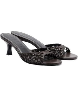 STAUD Brigitte Woven Leather Mules - Black