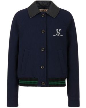 Marni Embroidered-Detail Bomber Jacket - Blue