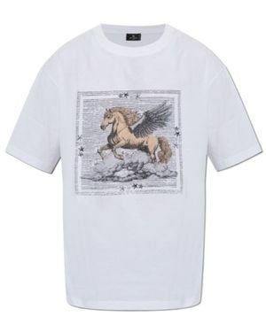 Etro Cotton-Jersey T-Shirt With Placed Pegaso-Print - White