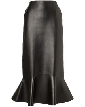 Fendi High Waist Peplum-Hem Leather Midi Skirt - Black