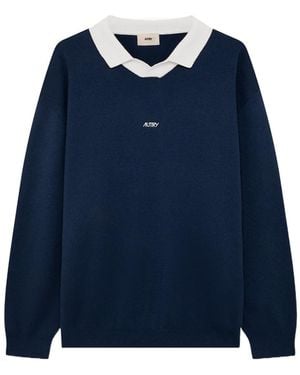 Autry Contrast Collar Knitted Sweater - Blue