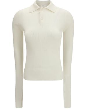 Rier Ribbed Long Sleeve Polo Top - White