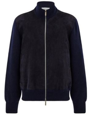 Ferragamo Suede Blouson With Knitted Details - Blue