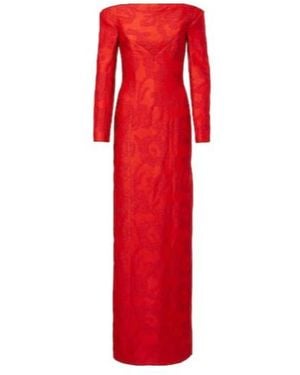 Emilia Wickstead Zarith Jacquard Off-Shoulder Elliptical Maxi Dress - Red