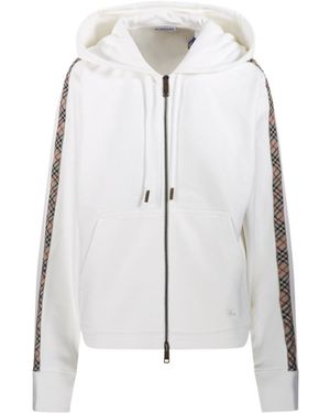 Burberry Check-Band Zip-Up Hoodie - White