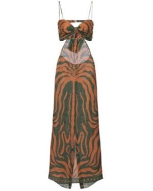 Johanna Ortiz Printed Cutout Linen Maxi Dress - Natural