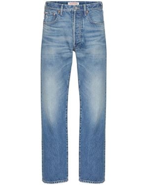 Valentino Logo Patch Straight Leg Jeans - Blue
