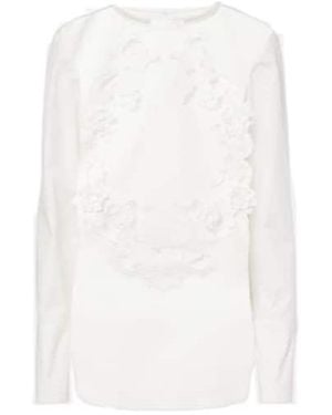 Oscar de la Renta Embroidered Cotton Blouse - White