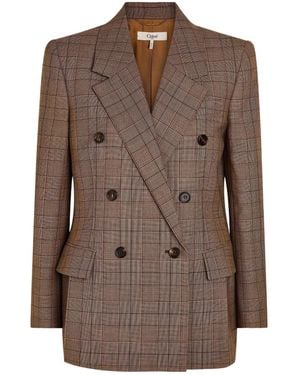 Chloé Chequered Double-Breasted Blazer - Brown
