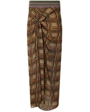 Dries Van Noten Suma Checked Georgette Midi Skirt - Natural