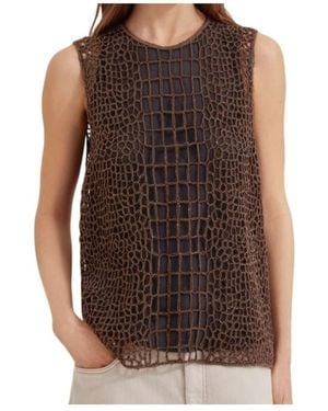 Brunello Cucinelli Crocodile-Effect Top - Brown
