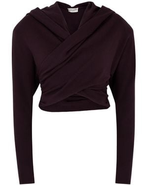 Saint Laurent Hooded Cross-Over Wool Top - Blue