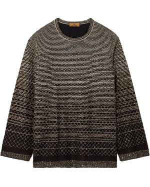 Missoni Sequined Striped Metallic Crochet-Knit Sweater - Brown